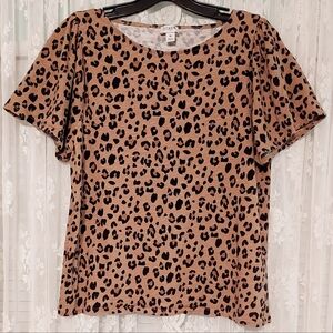 J.Crew T-shirt Women's Size M Brown & Black Leopard Print Design